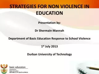 STRATEGIES FOR NON VIOLENCE IN EDUCATION