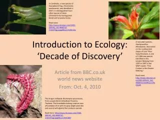 Introduction to Ecology: ‘Decade of Discovery’