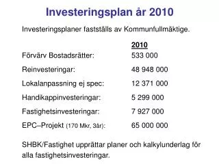 Investeringsplan år 2010