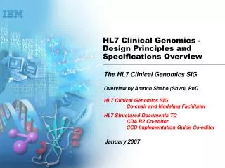 HL7 Clinical Genomics - Design Principles and Specifications Overview