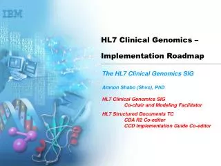 HL7 Clinical Genomics – Implementation Roadmap