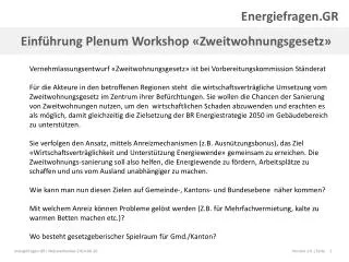 Einführung Plenum Workshop «Zweitwohnungsgesetz»