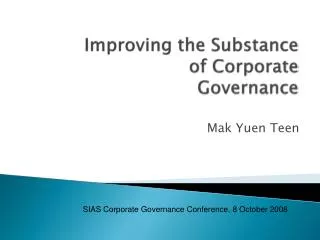 Improving the Substance of Corporate Governance