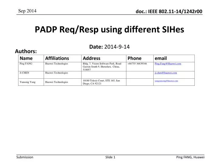 padp req resp using different sihes