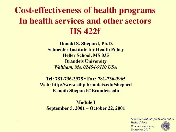 cost effectiveness of health programs in health services and other sectors hs 422f