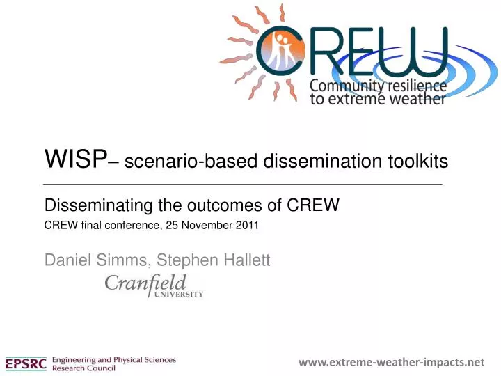 wisp scenario based dissemination toolkits disseminating the outcomes of crew