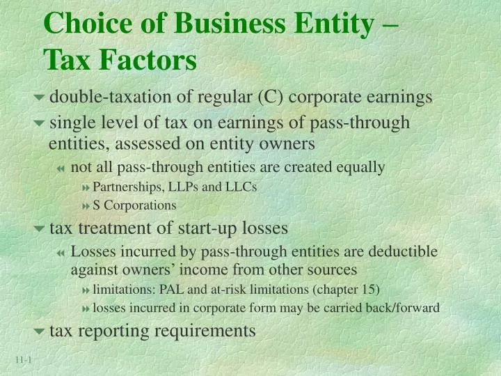 choice of business entity tax factors