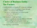Choice of Business Entity – Tax Factors