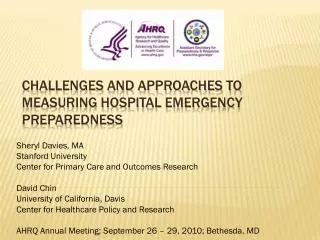 Challenges and Approaches to Measuring Hospital Emergency Preparedness