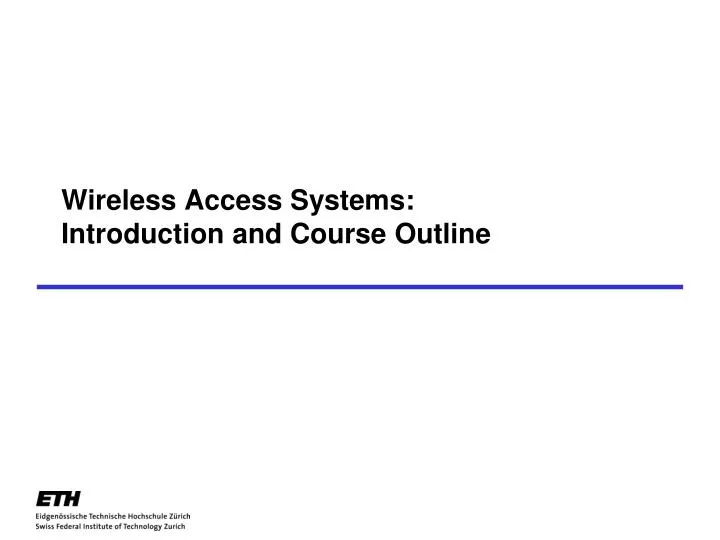 wireless access systems introduction and course outline