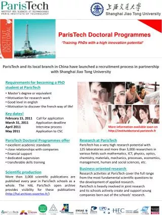 ParisTech Doctoral Programmes ‘Training PhDs with a high innovation potential ’