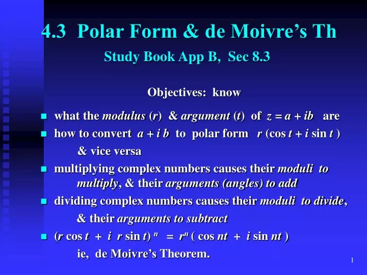 4 3 polar form de moivre s th study book app b sec 8 3