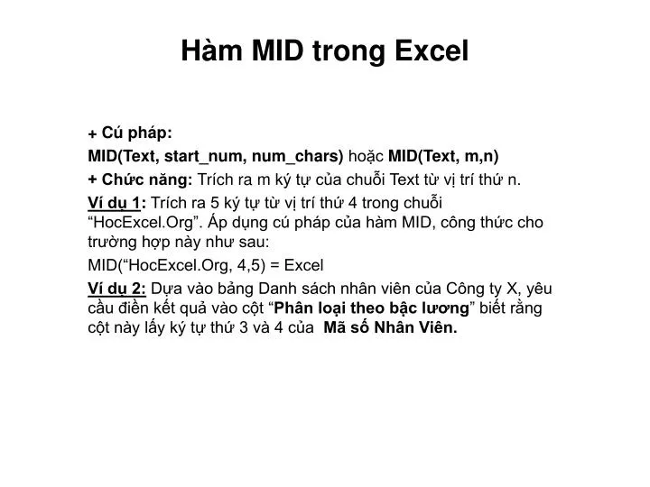 h m mid trong excel