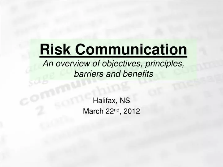 risk communication an overview of objectives principles barriers and benefits