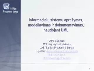Informacinių sistemų aprašymas, modeliavimas ir dokumentavimas, naudojant UML