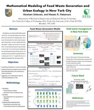 Mathematical Modeling of Food Waste Generation and Urban Ecology in New York City