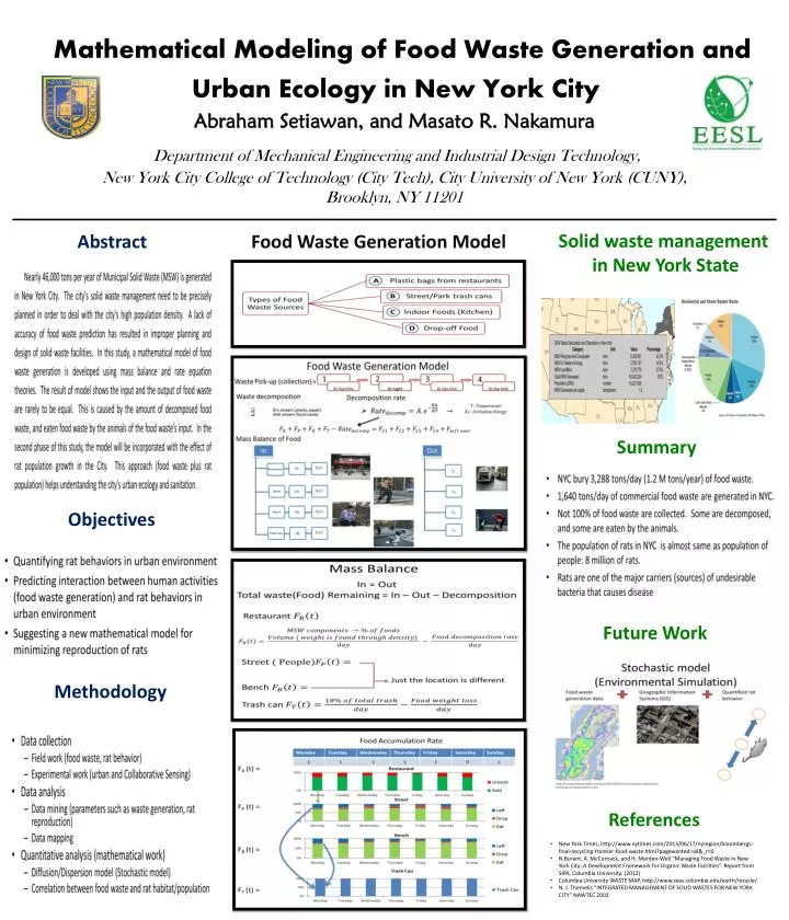 mathematical modeling of food waste generation and urban ecology in new york city