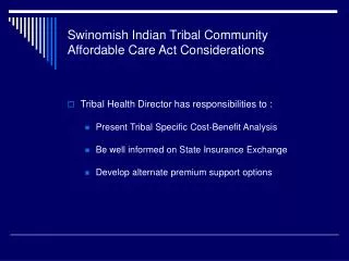 Swinomish Indian Tribal Community Affordable Care Act Considerations