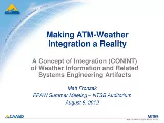 A Concept of Integration (CONINT) of Weather Information and Related Systems Engineering Artifacts