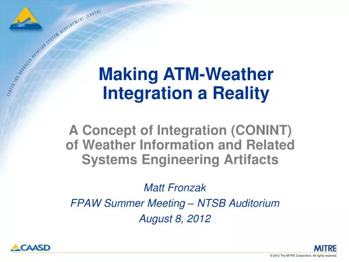 a concept of integration conint of weather information and related systems engineering artifacts