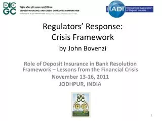 Regulators’ Response: Crisis Framework by John Bovenzi