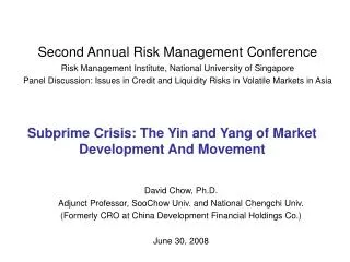 Subprime Crisis: The Yin and Yang of Market Development And Movement