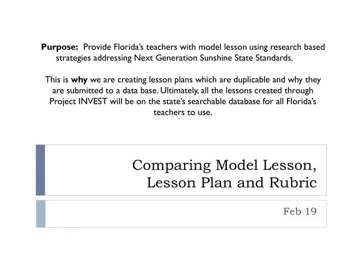 comparing model lesson lesson plan and rubric
