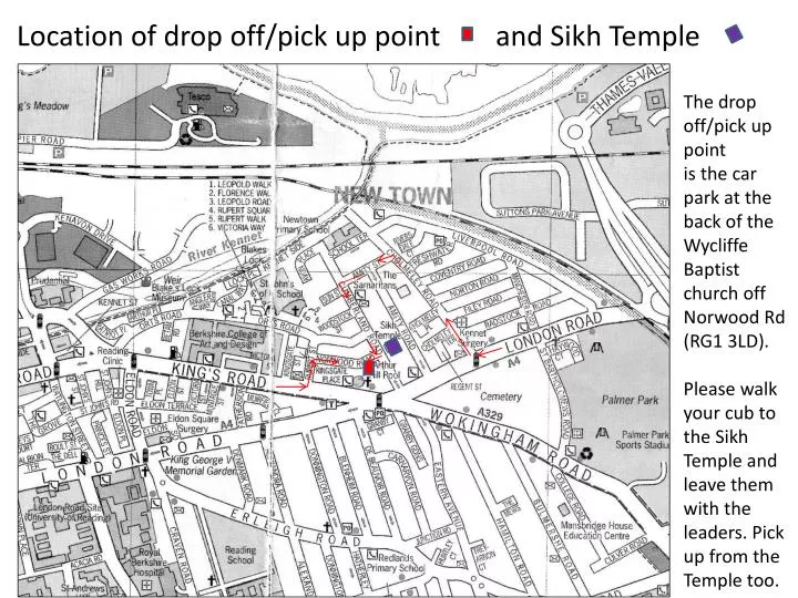 location of drop off pick up point and sikh temple