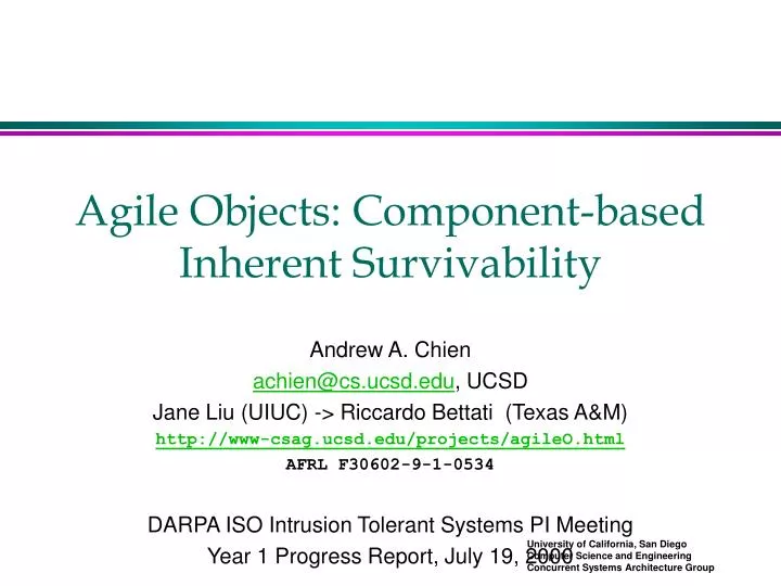 agile objects component based inherent survivability