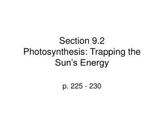 Section 9.2 Photosynthesis: Trapping the Sun’s Energy