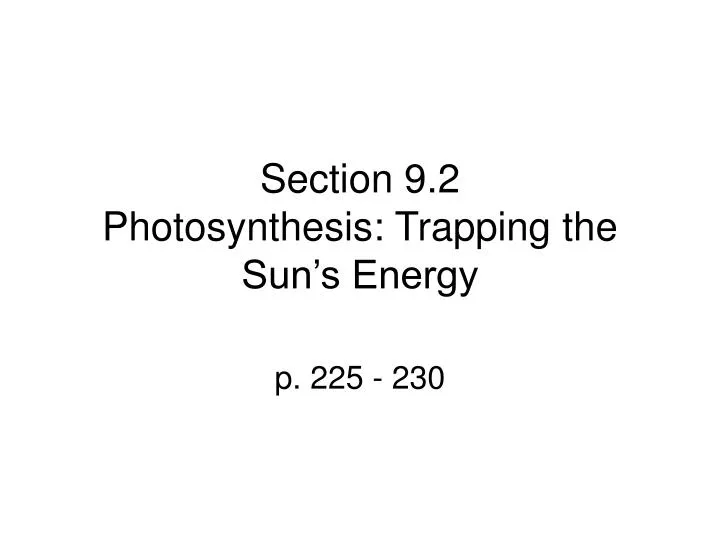 section 9 2 photosynthesis trapping the sun s energy