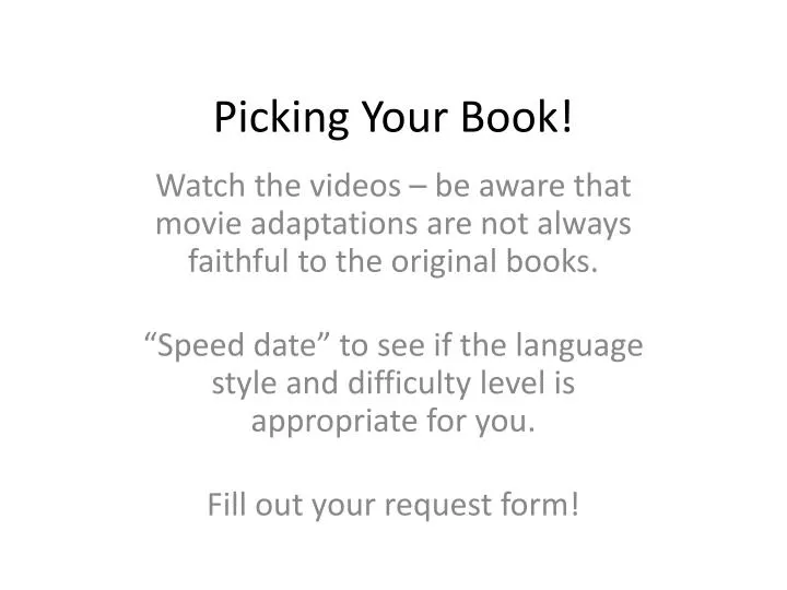 picking your book