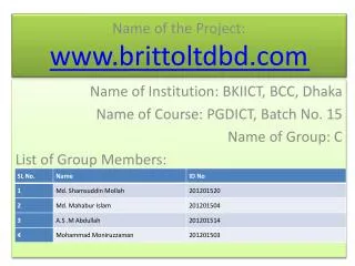 Name of the Project : brittoltdbd