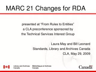 MARC 21 Changes for RDA