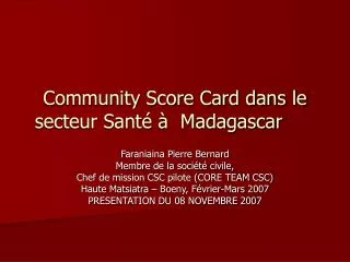 Community Score Card dans le secteur Santé à Madagascar