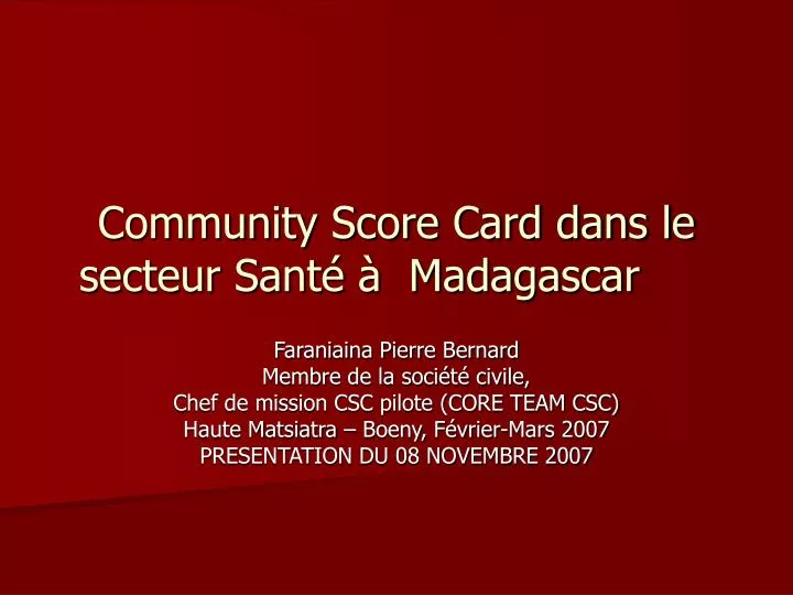 community score card dans le secteur sant madagascar