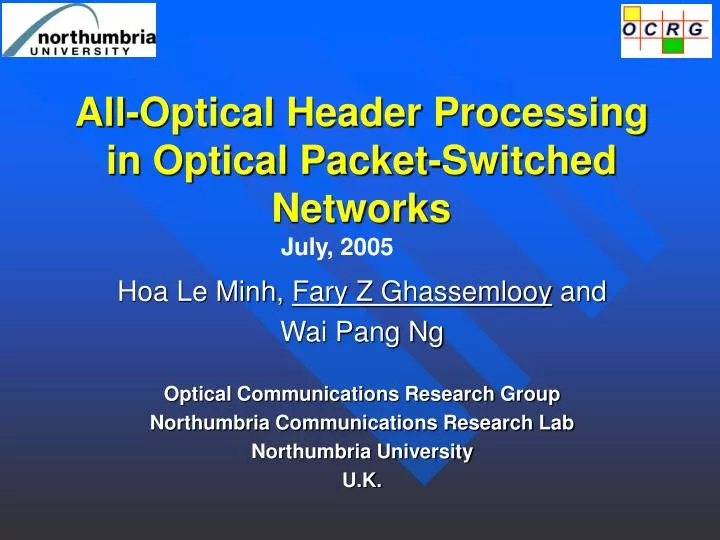 all optical header processing in optical packet switched networks