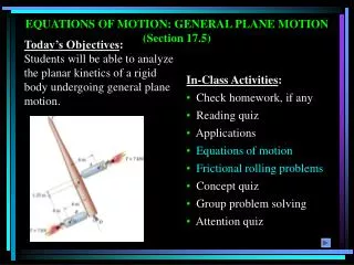 EQUATIONS OF MOTION: GENERAL PLANE MOTION (Section 17.5)