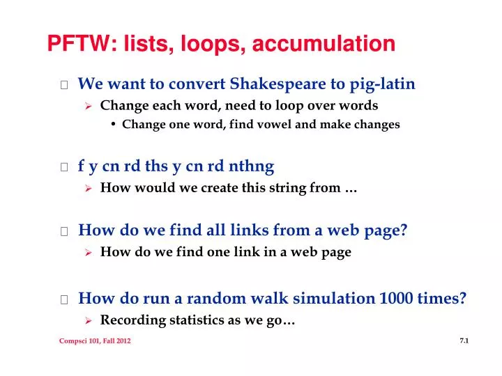 pftw lists loops accumulation