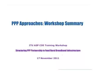 PPP Approaches: Workshop Summary