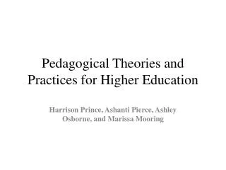 Pedagogical Theories and Practices for Higher Education