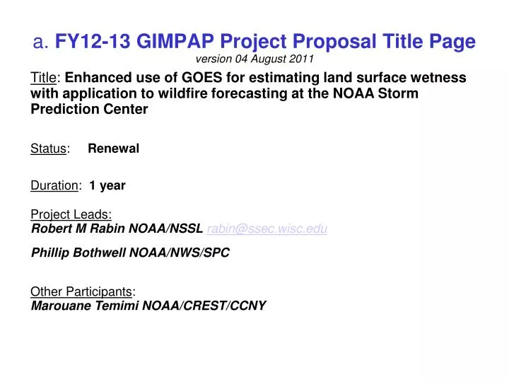 a fy12 13 gimpap project proposal title page version 04 august 2011