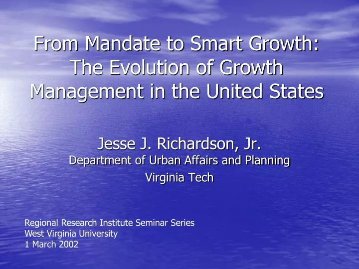 from mandate to smart growth the evolution of growth management in the united states