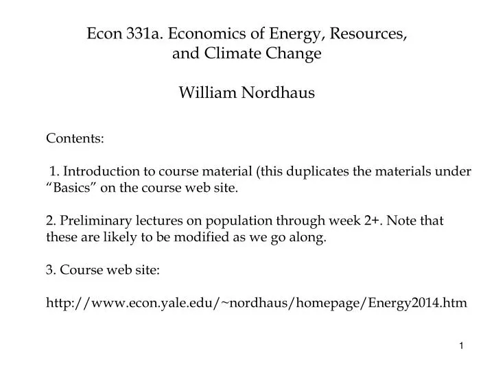 econ 331a economics of energy resources and climate change william nordhaus