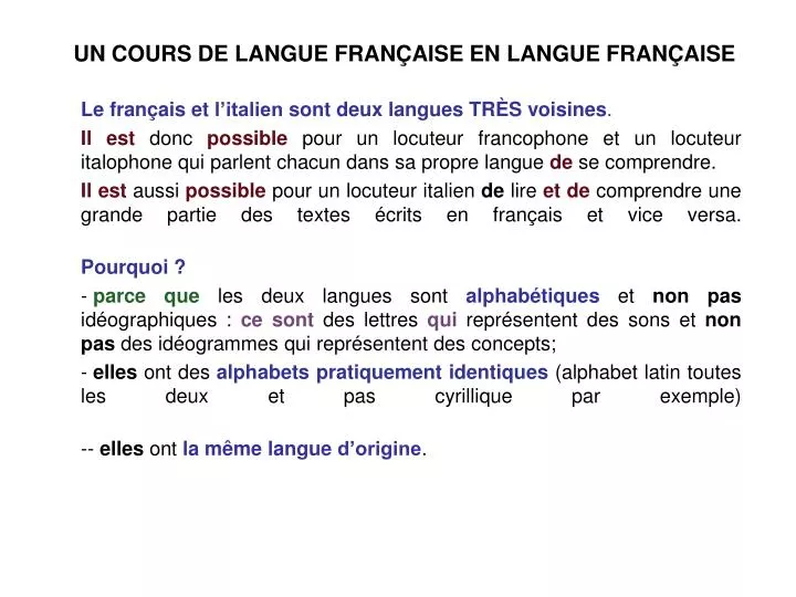 un cours de langue fran aise en langue fran aise