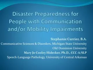Disaster Preparedness for People with Communication and/or Mobility Impairments
