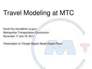 Travel Modeling at MTC