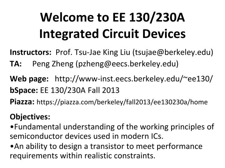 welcome to ee 130 230a integrated circuit devices