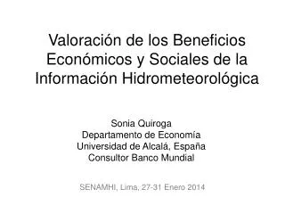 Valoración de los Beneficios Económicos y Sociales de la Información Hidrometeorológica