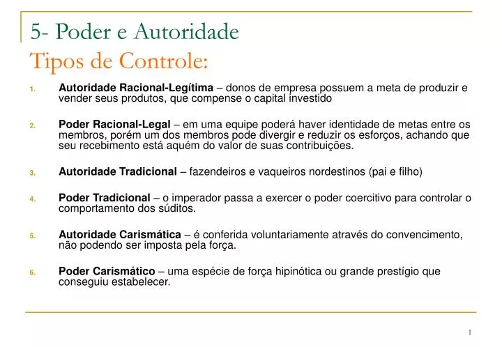 5 poder e autoridade tipos de controle